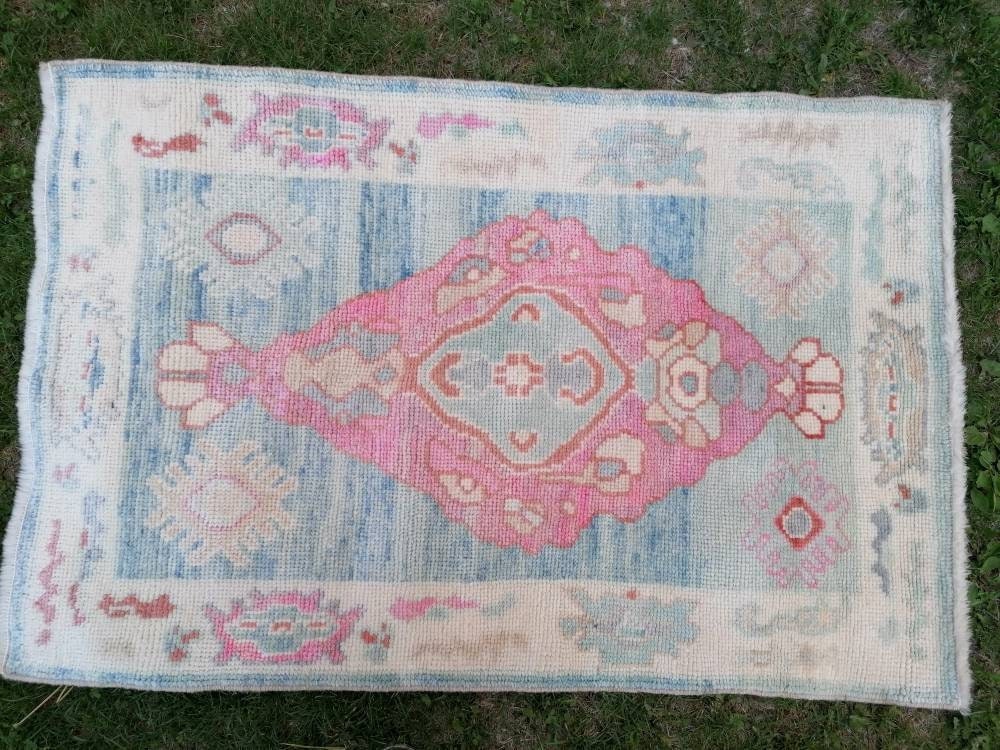 Oushak turkish wool rug 2.11 x 4.5  oushak handmade rug, living room rug, bohemian rug