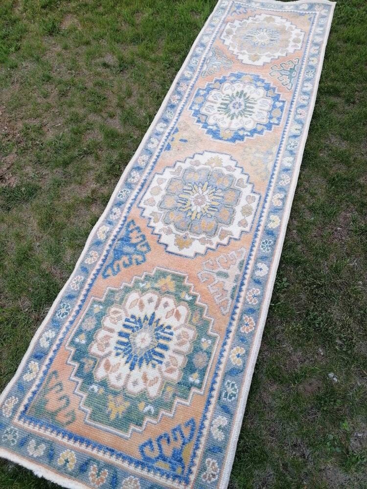 2.10 x 10.7 oushak turkish wool runner rug, oushak handmade rug, living room rug,