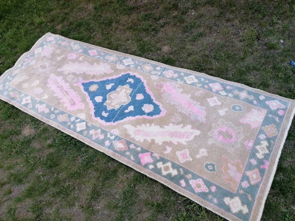 3 x 8.5 oushak turkish wool runner rug, oushak handmade rug, living room rug,