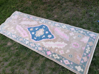 3 x 8.5 oushak turkish wool runner rug, oushak handmade rug, living room rug,