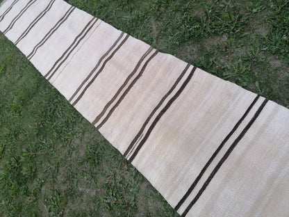 2 x 15 neutral flatweave runner rug, woven handmade wool runner, long stripe kilim runner rug