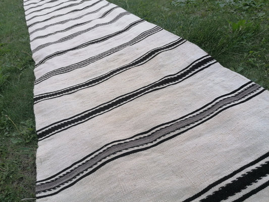 2.5 x 21 Neutral flatweave wool runner rug - stripe kilim runner, long handmade runner,  turkish woven runner rug