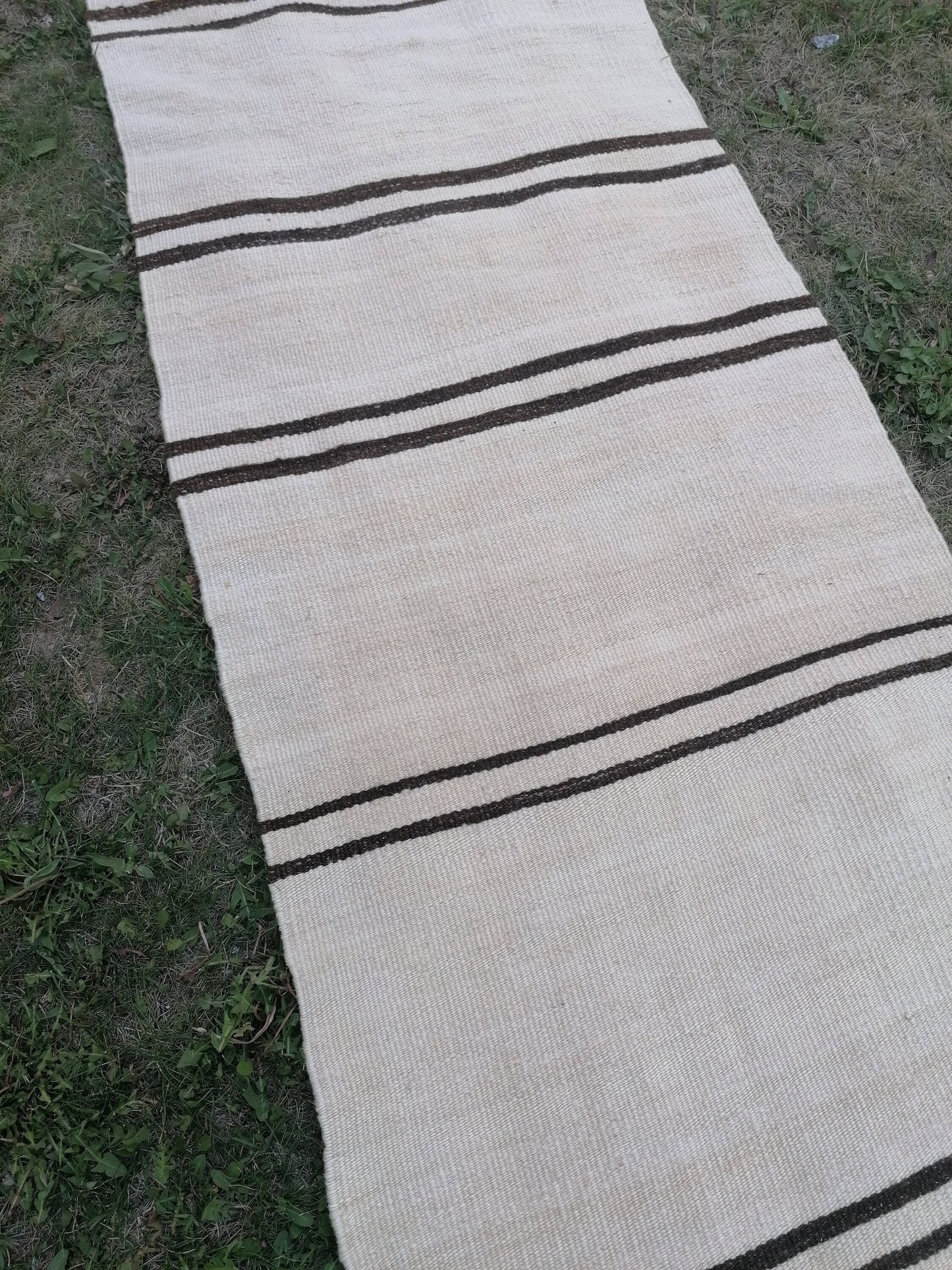 2 x 15 neutral flatweave runner rug, woven handmade wool runner, long stripe kilim runner rug