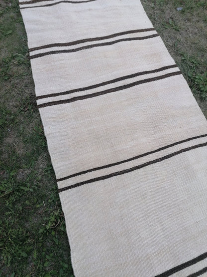 2 x 15 neutral flatweave runner rug, woven handmade wool runner, long stripe kilim runner rug