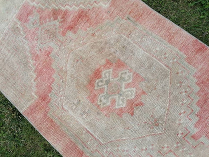2.7 x 10.4 Oushak turkish runner rug, vintage wool runner