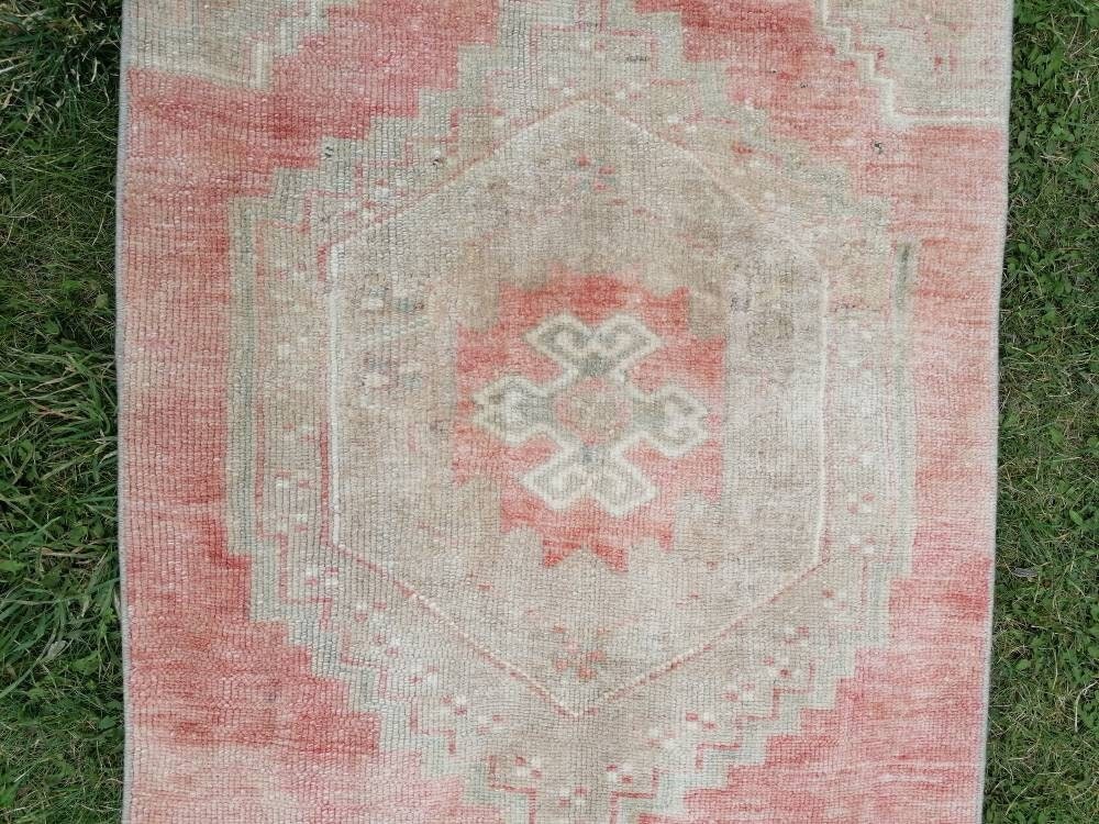 2.7 x 10.4 Oushak turkish runner rug, vintage wool runner