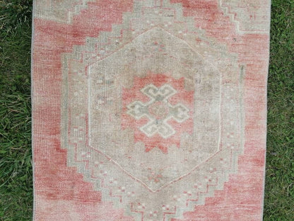 2.7 x 10.4 Oushak turkish runner rug, vintage wool runner