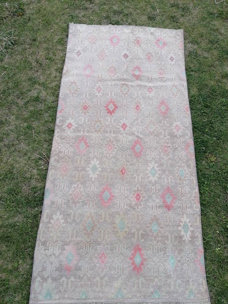 2.10 x 6 Hallway wool runner rug, handmade runner rug, vintage oushak runner, turkish runner rug