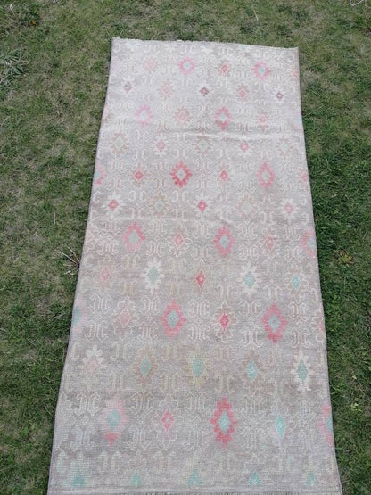 2.10 x 6 Hallway wool runner rug, handmade runner rug, vintage oushak runner, turkish runner rug