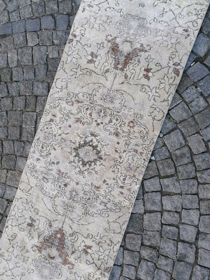 2.7 x 9.5 turkish runner rug, hallway runner  neutral vintage wool runner, vintage handmade runner kitchen runner