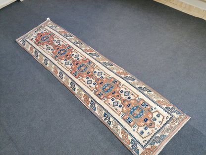 2.2 x 8.6 Hallway wool runner rug, handmade runner rug, vintage oushak runner, turkish runner rug