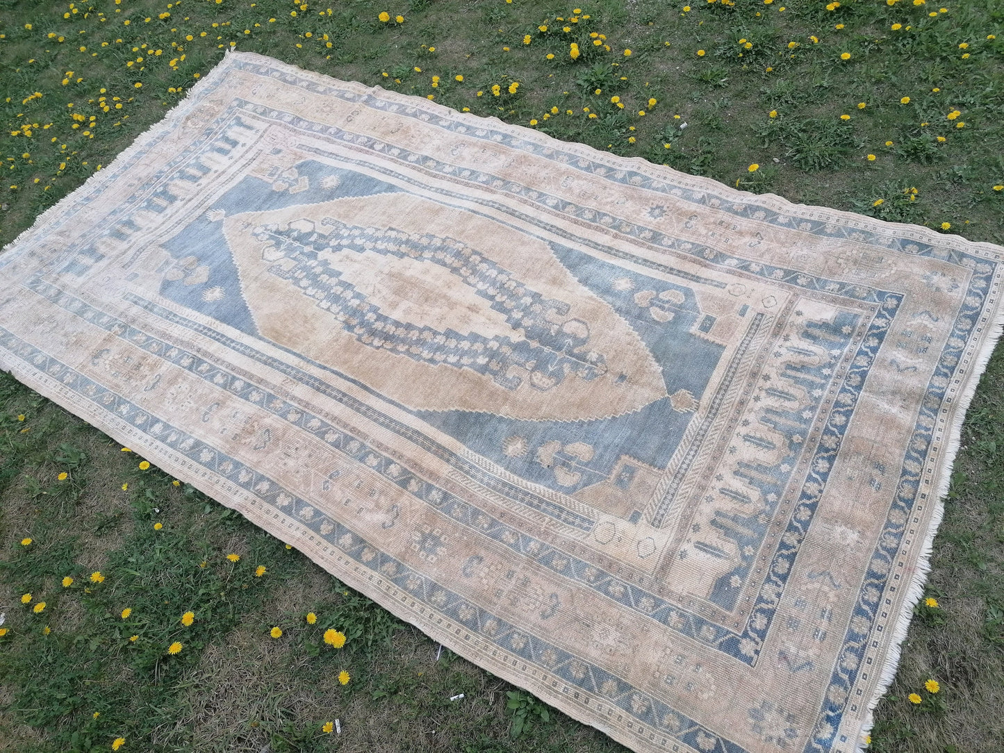 Oushak wool rug 5.4 x 9.7 turkish anatolian rug, vintage handmade rug, living room rug kitchen rug