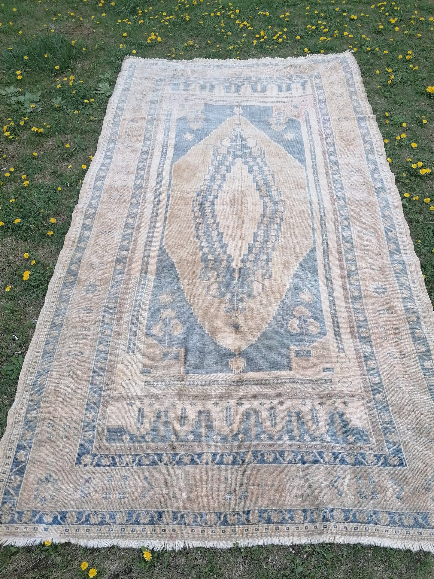 Oushak wool rug 5.4 x 9.7 turkish anatolian rug, vintage handmade rug, living room rug kitchen rug