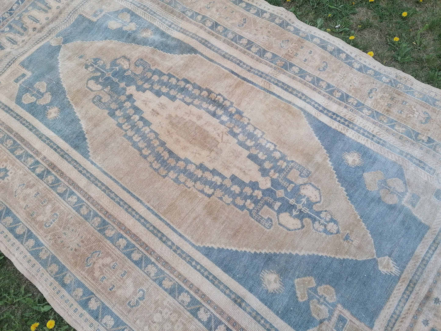 Oushak wool rug 5.4 x 9.7 turkish anatolian rug, vintage handmade rug, living room rug kitchen rug
