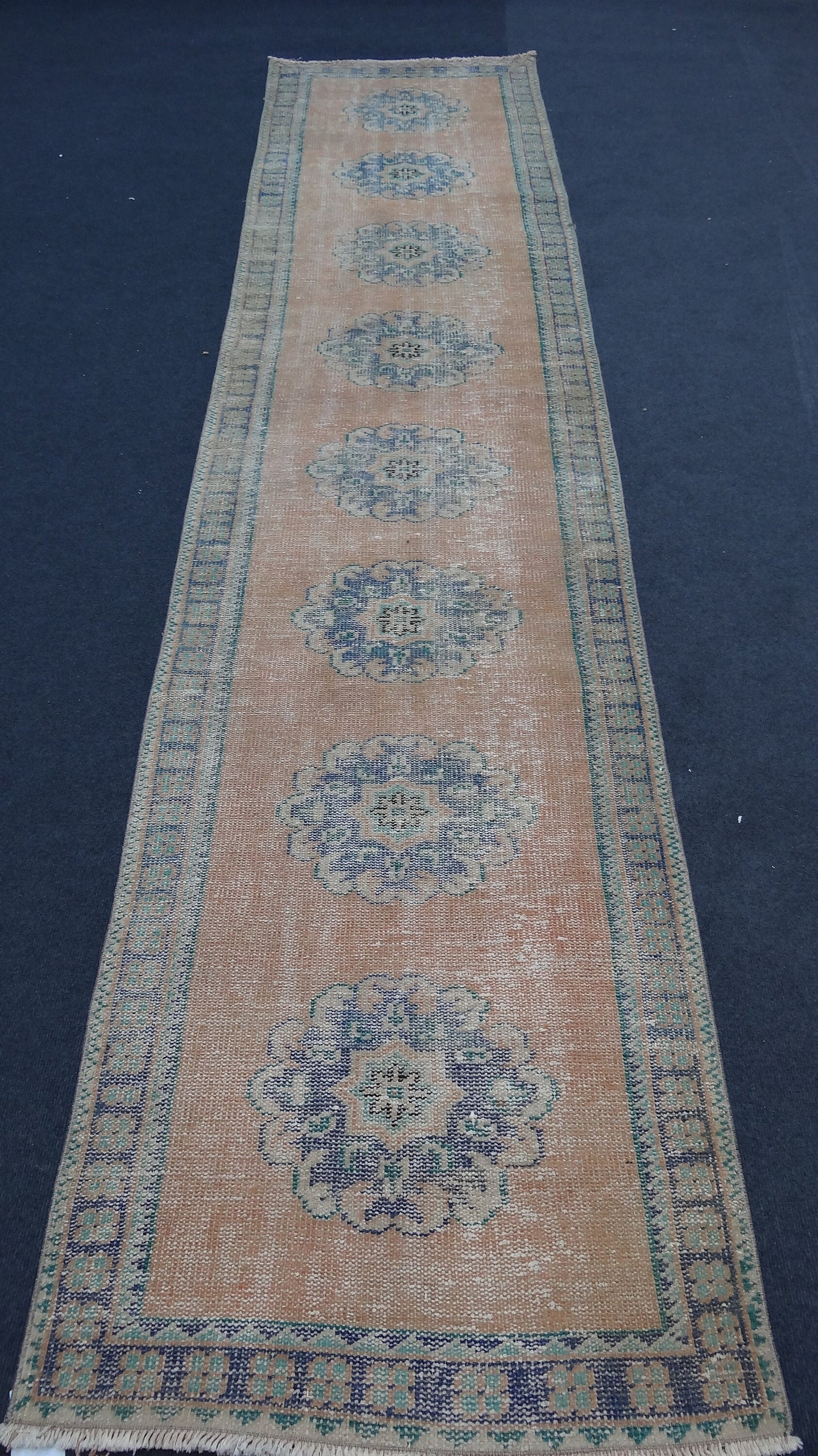 2.7 x 11.2 Turkish distressed runner rug, vintage wool runner rug  hallway oushak runner rug