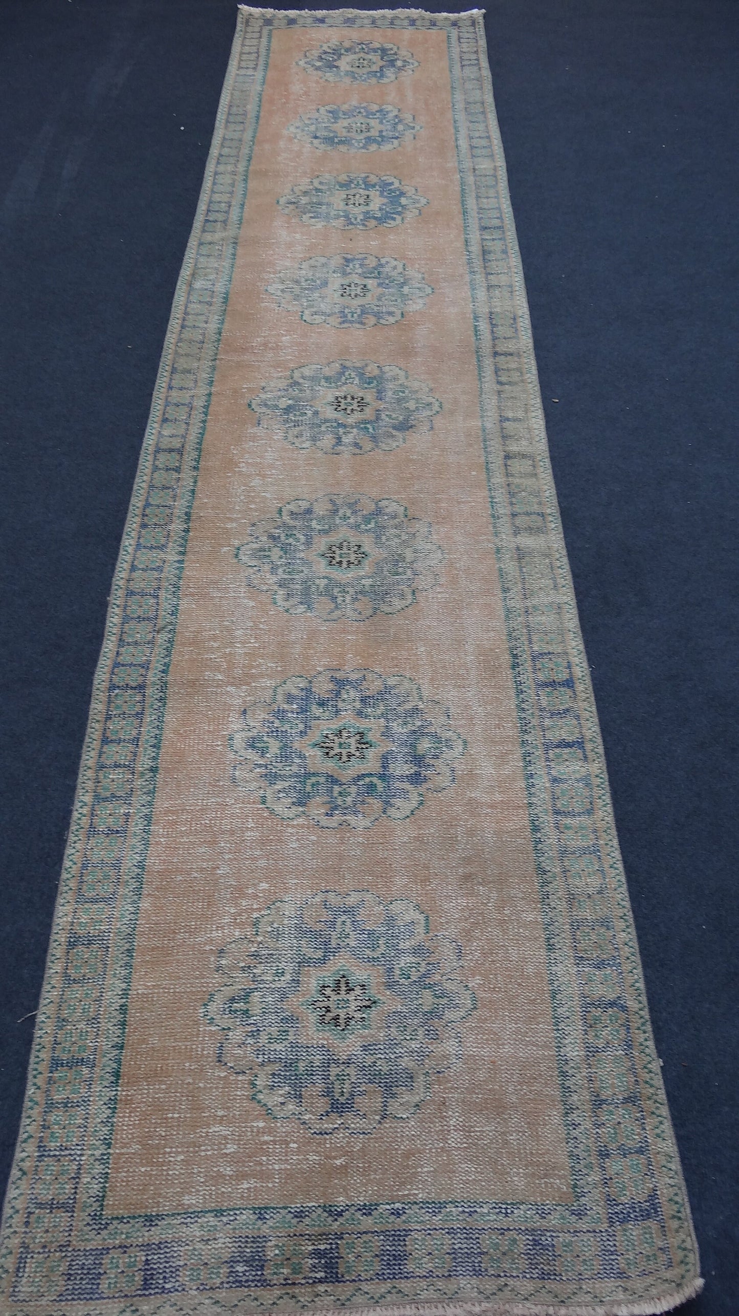 2.7 x 11.2 Turkish distressed runner rug, vintage wool runner rug  hallway oushak runner rug