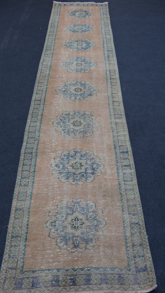 2.7 x 11.2 Turkish distressed runner rug, vintage wool runner rug  hallway oushak runner rug