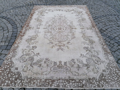 10 x 6.9 muted oushak turkish rug, pastel vintage rug, vintage anatolian rug, unique handmade