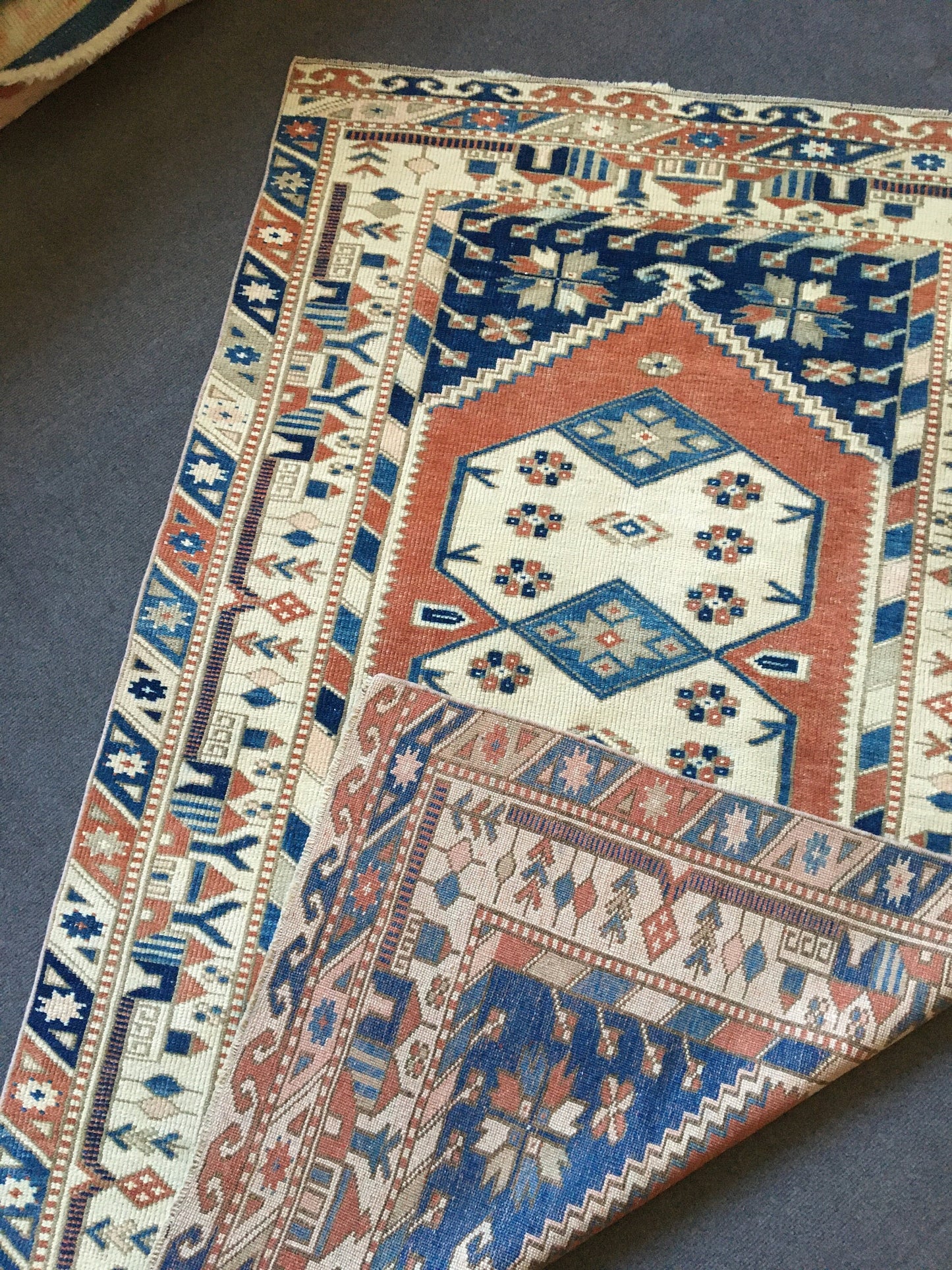 4x6 turkish blue rug bedroom rug, vintage oushak rug