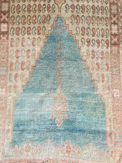 3.3 x 5.6 feet handmade antique old rug, vintage bedroom area wool rug