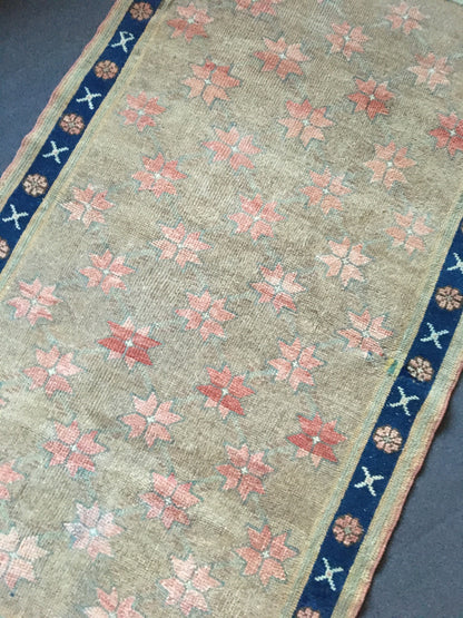3.6 x 6 feet handmade grey wool muted rug, turkish vintage blue rug, oushak