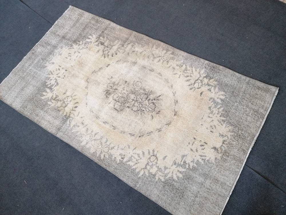 Turkish rug, oushak rug 3.8 x 6.6 vintage rustic rug, vintage oushak rug, kitchen area rug,