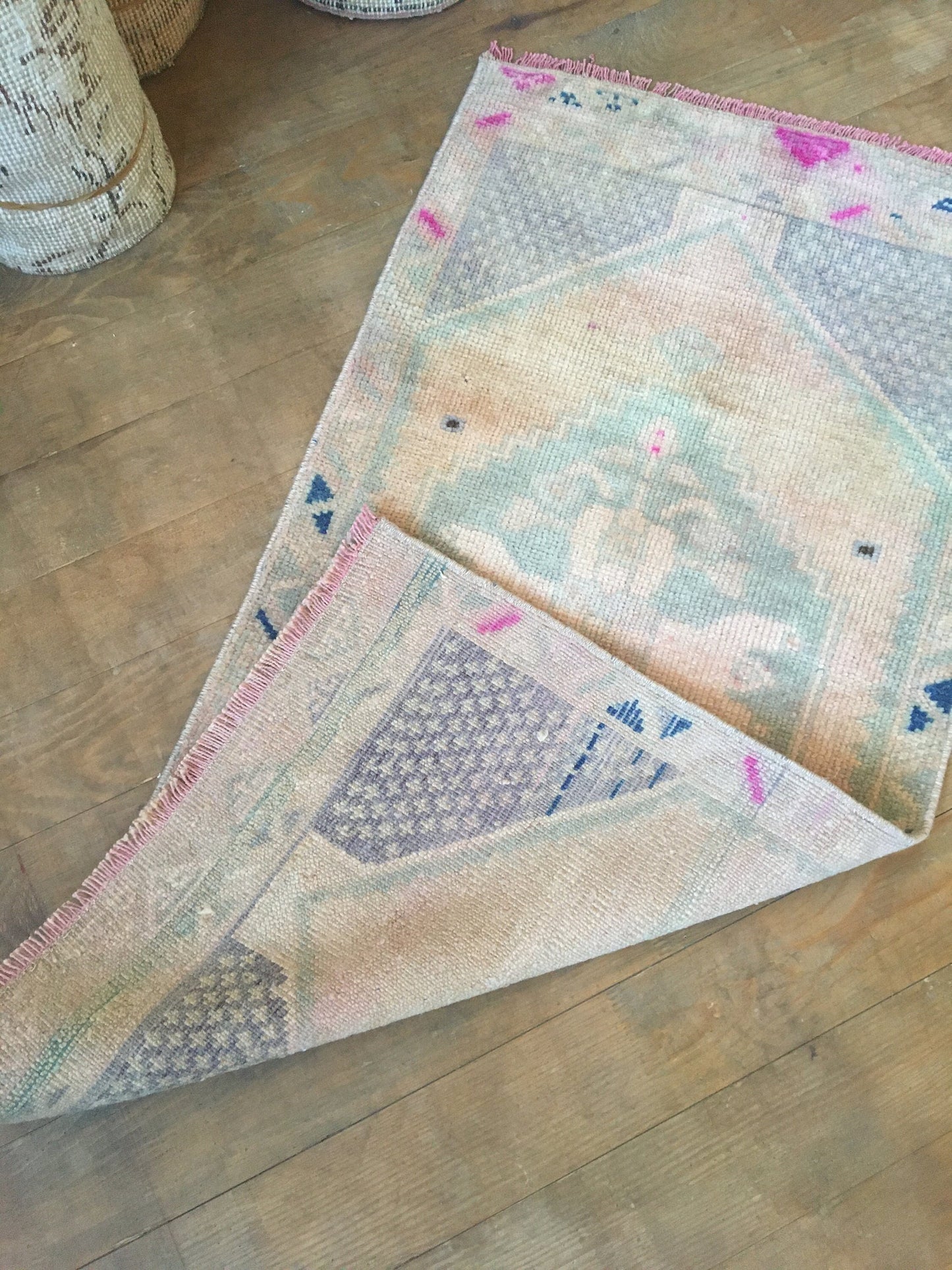 1.6 x 3.1 feet handmade small turkish rug, mini bathroom floor rug, vintage oushak rugs
