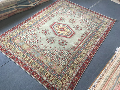 6 x 8.5 feet handmade antique turkish rug, vintage muted oushak living room floor rug,