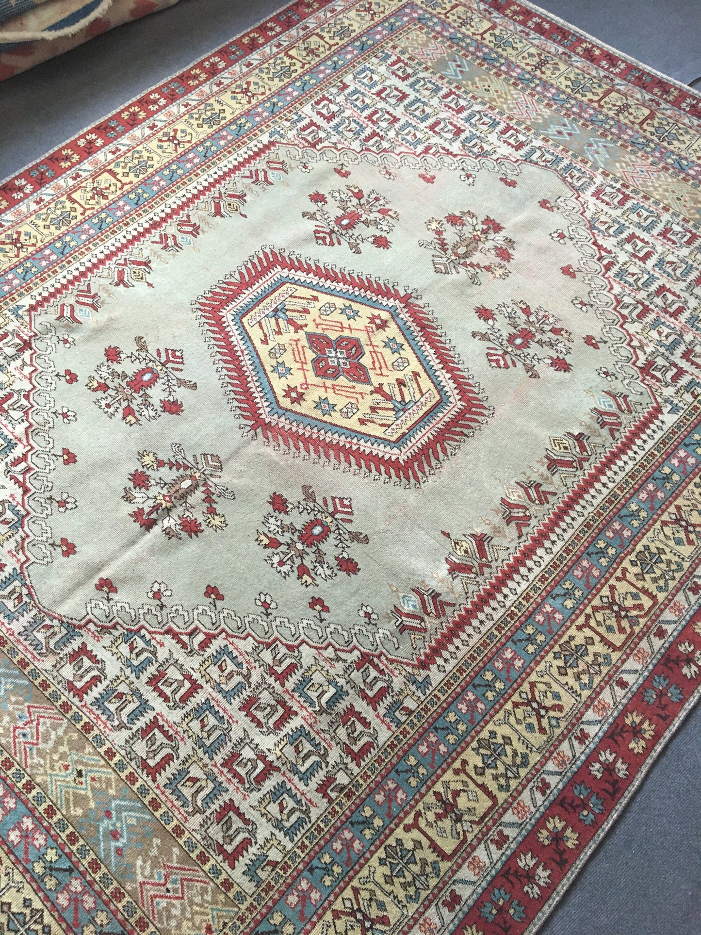 6 x 8.5 feet handmade antique turkish rug, vintage muted oushak living room floor rug,