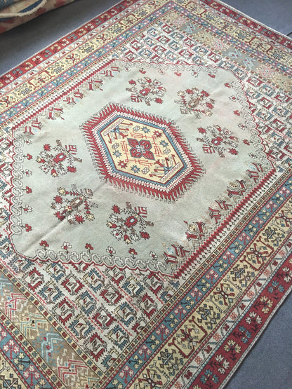 6 x 8.5 feet handmade antique turkish rug, vintage muted oushak living room floor rug,