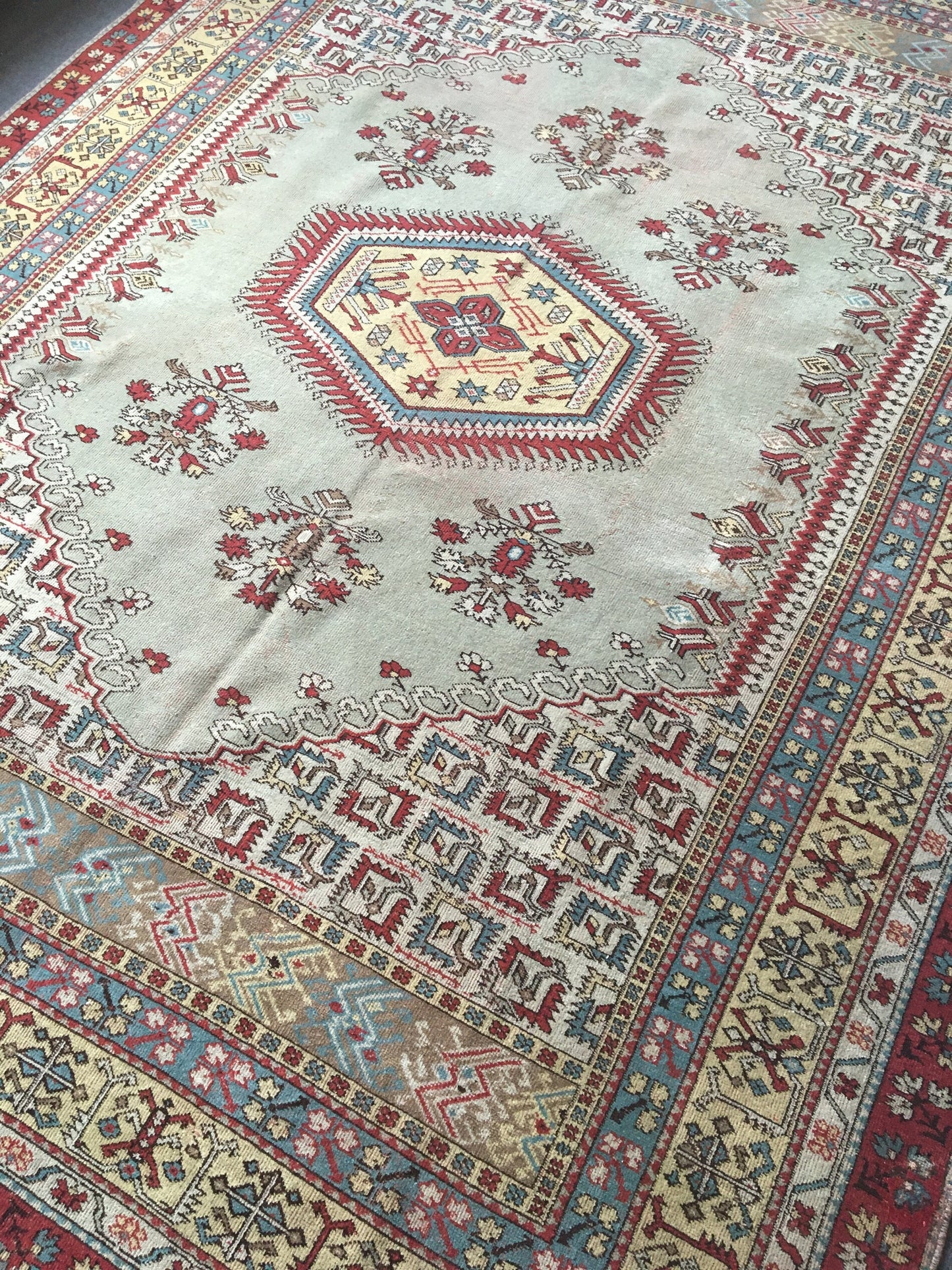 6 x 8.5 feet handmade antique turkish rug, vintage muted oushak living room floor rug,