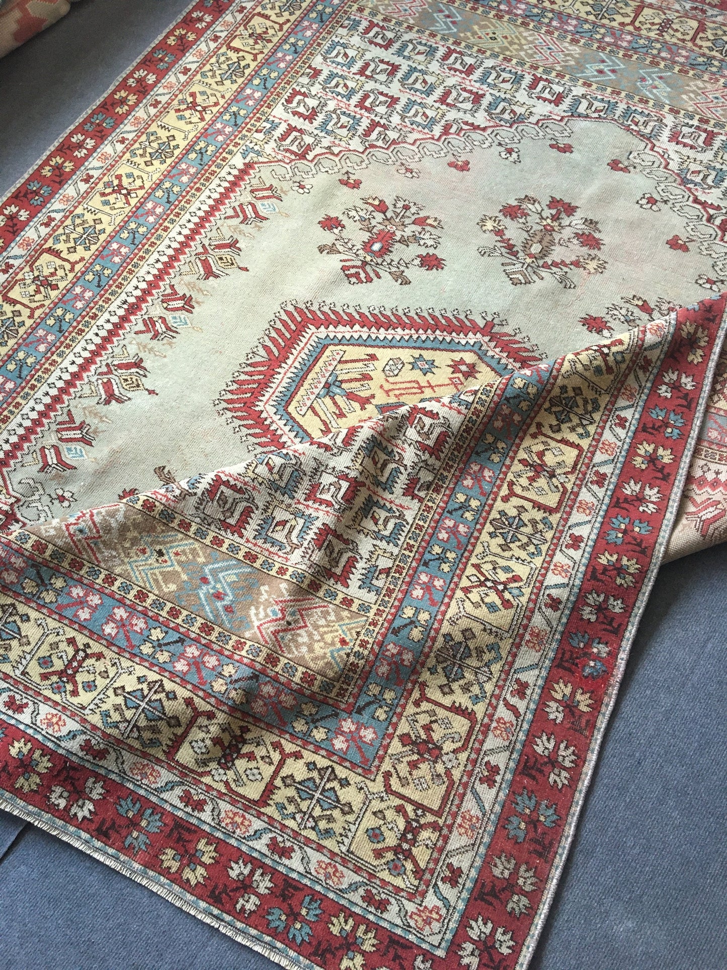 6 x 8.5 feet handmade antique turkish rug, vintage muted oushak living room floor rug,