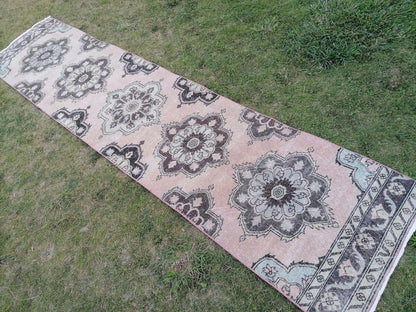 2.8 x 11.10 oushak turkish runner rug, handmade runner rug, vintage handmade rug