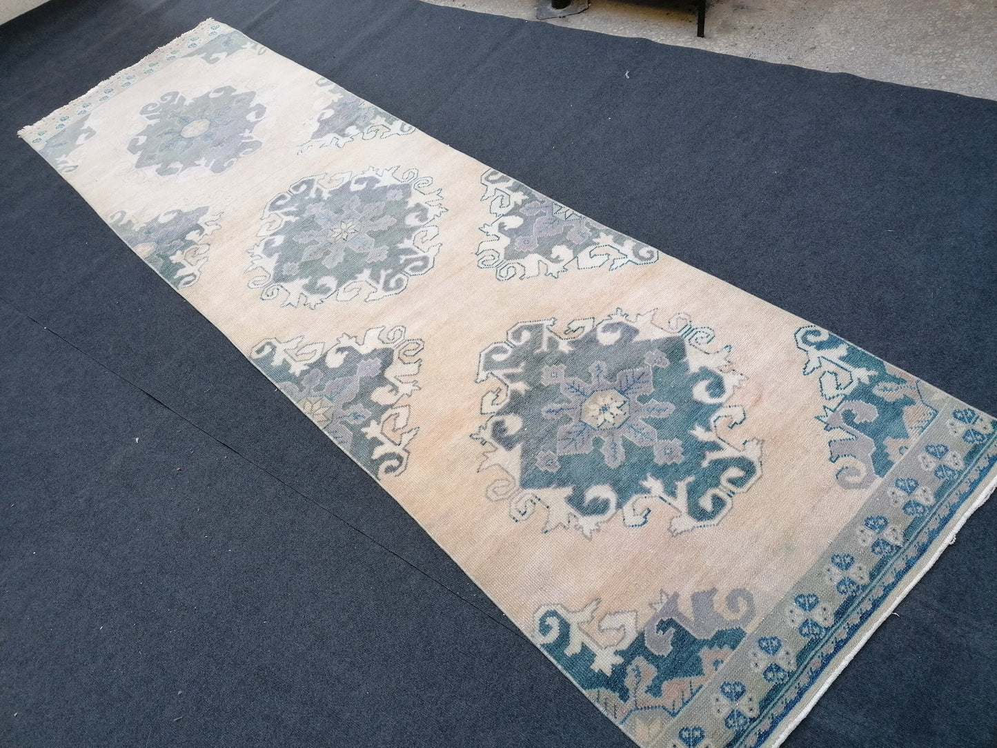 3.4 x 11.8 oushak turkish runner rug, vintage runner rug, Hand Knotted Runner - Handmade rug