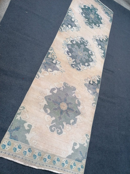 3.4 x 11.8 oushak turkish runner rug, vintage runner rug, Hand Knotted Runner - Handmade rug