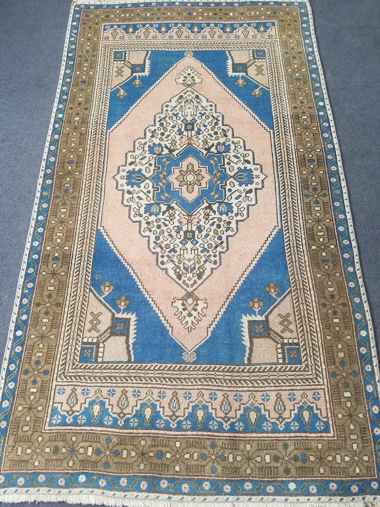 3.6 x 6.6 Turkish rug, vintage rug, vintage oushak rug, Hand Knotted Rug , Handmade Rug
