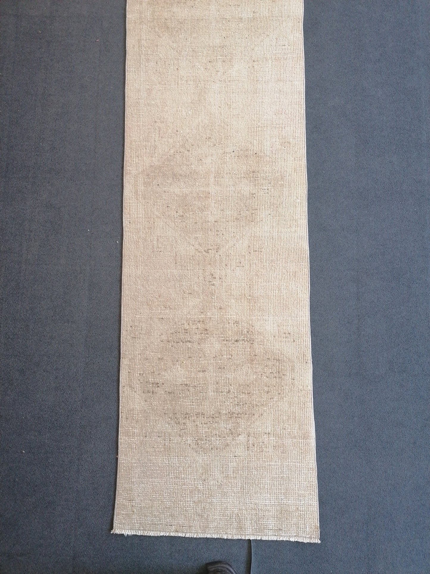 2.3 x 12.6 Neutral runner rug, muted Oushak runner, Turkish runner rug