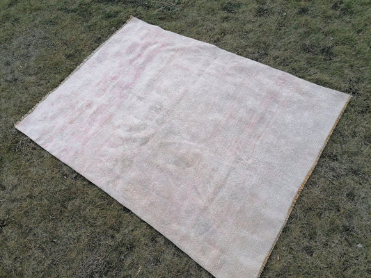 4.6 x 6.3 Turkish rug vintage wool rug turkish rug, vintage anatolian rug, oushak unique handmade rug