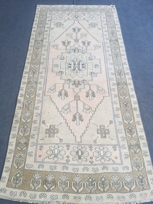 4 x 8.4 muted soft colors rug, faded vintage rug, pastel turkish oushak rug, anatolian rustic tribal rug