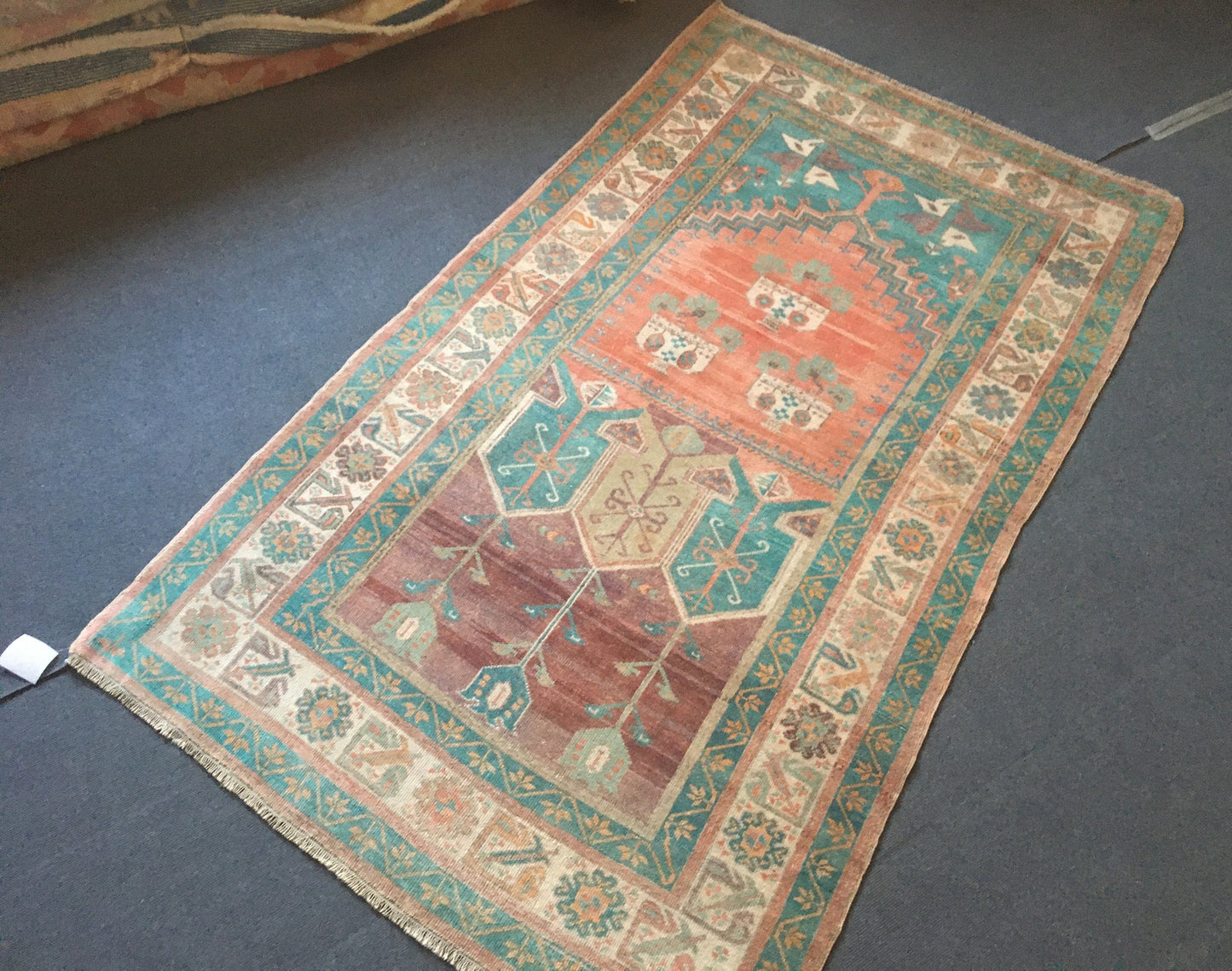 4x7 turquoise handmade wool large rug, turkish bedroom rug, vintage kitchen