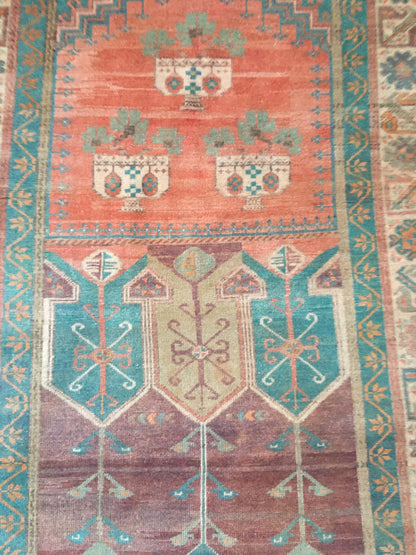 4x7 turquoise handmade wool large rug, turkish bedroom rug, vintage kitchen