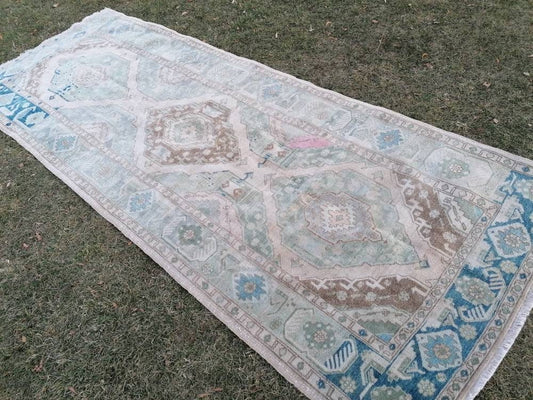4.9 x 12.8 Turkish runner rug, vintage oushak runner rug, hallway runner rug, vintage runner rug