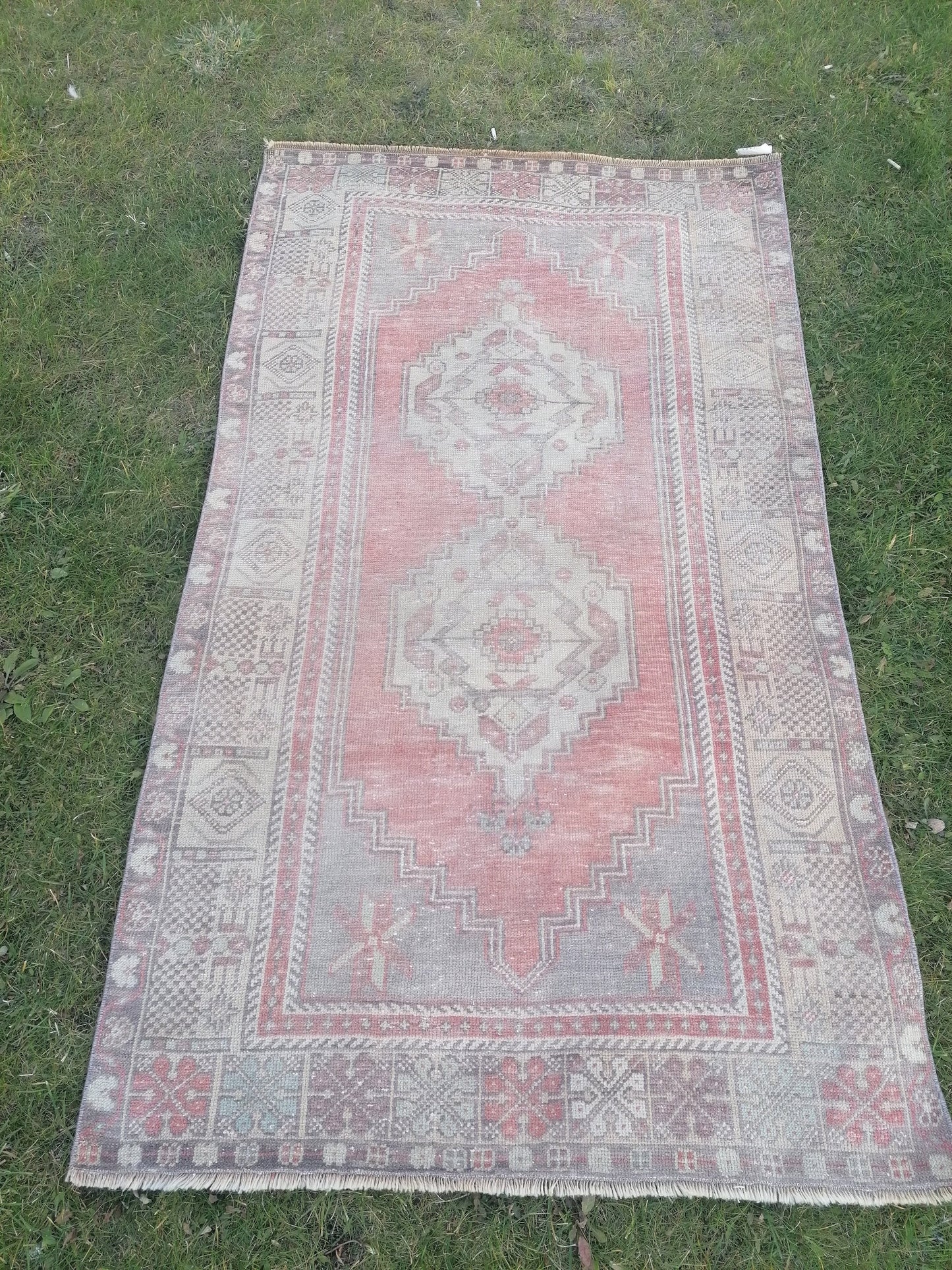Muted vintage rug 4 x 6.3 oushak rug hand made rug, area wool rug,