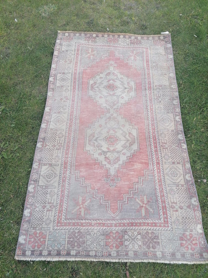Muted vintage rug 4 x 6.3 oushak rug hand made rug, area wool rug,