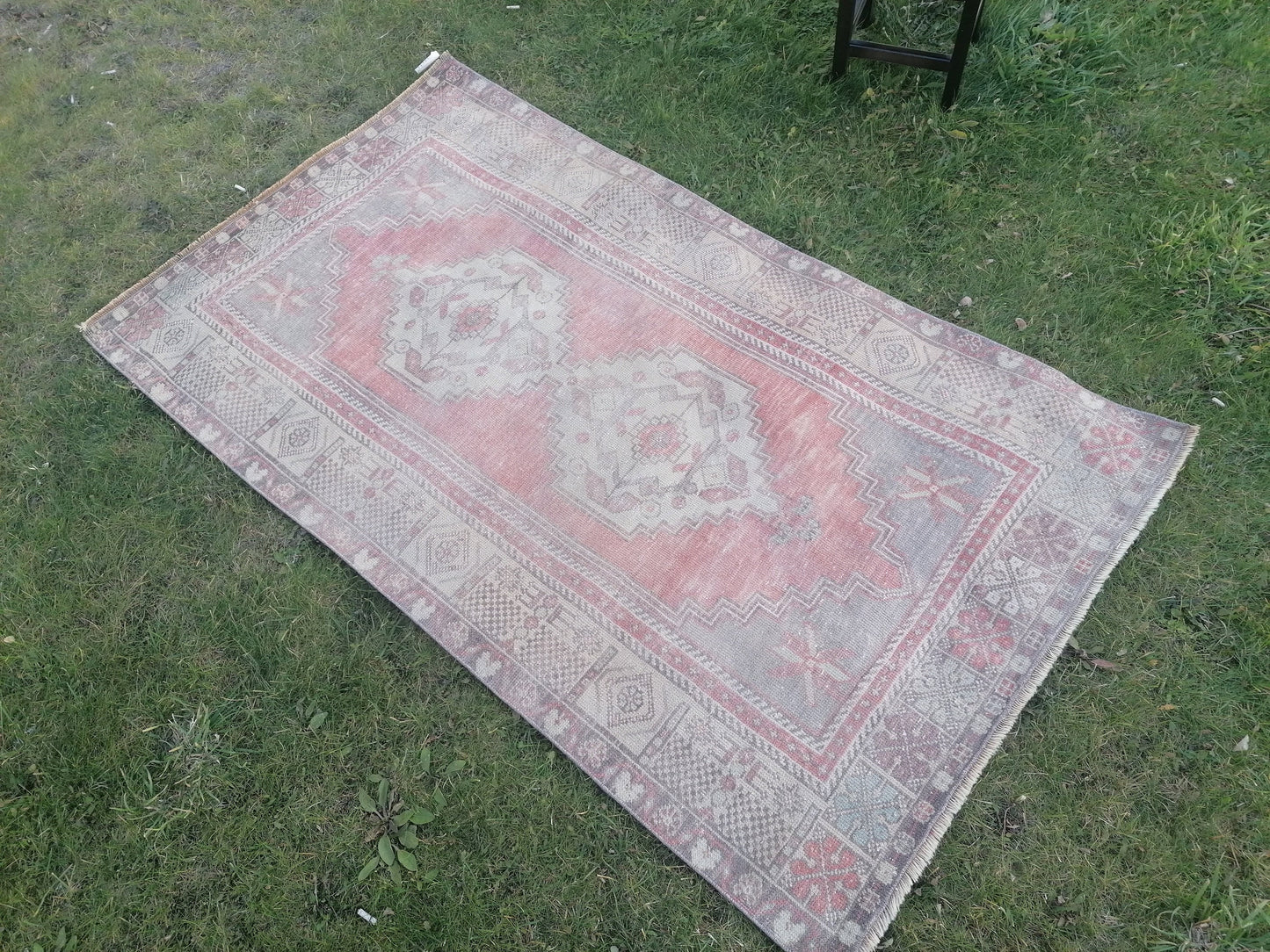 Muted vintage rug 4 x 6.3 oushak rug hand made rug, area wool rug,