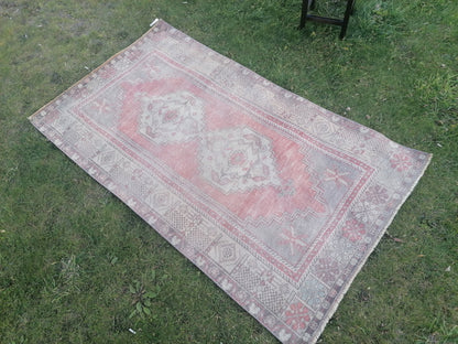 Muted vintage rug 4 x 6.3 oushak rug hand made rug, area wool rug,