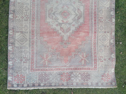Muted vintage rug 4 x 6.3 oushak rug hand made rug, area wool rug,