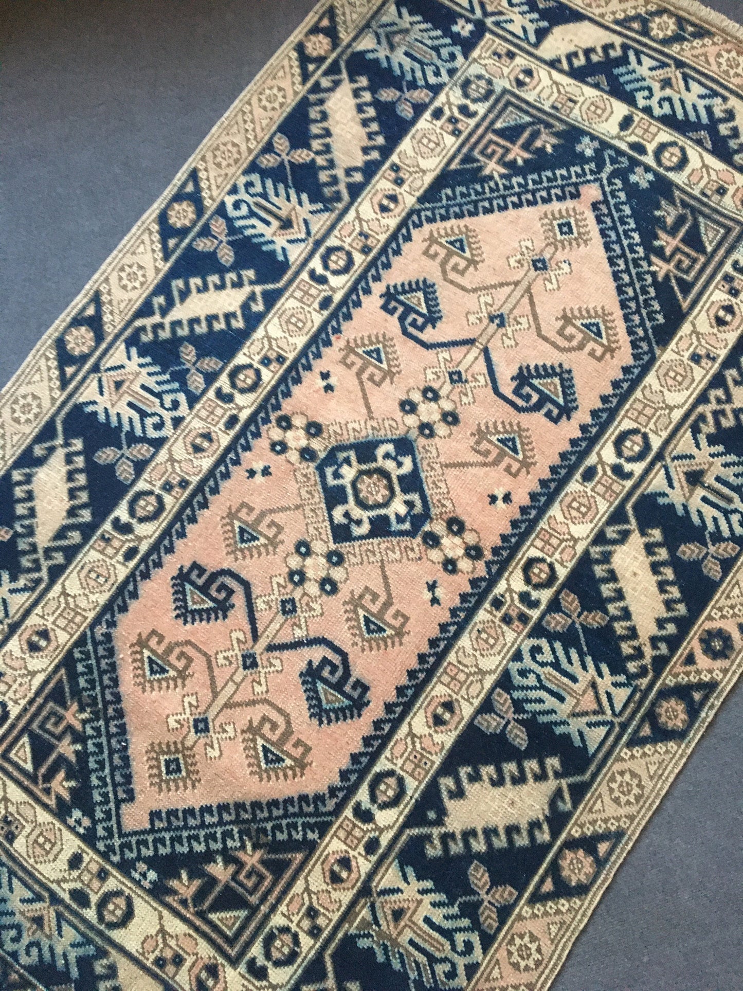 4x6 handmade blue turkish rug, vintage muted oushak bedroom rug, large bathroom floor rug,