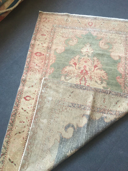 4x6 feet turkish green rug, vintage wool bedroom large rug, oushak handmade rug