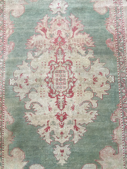 4x6 feet turkish green rug, vintage wool bedroom large rug, oushak handmade rug